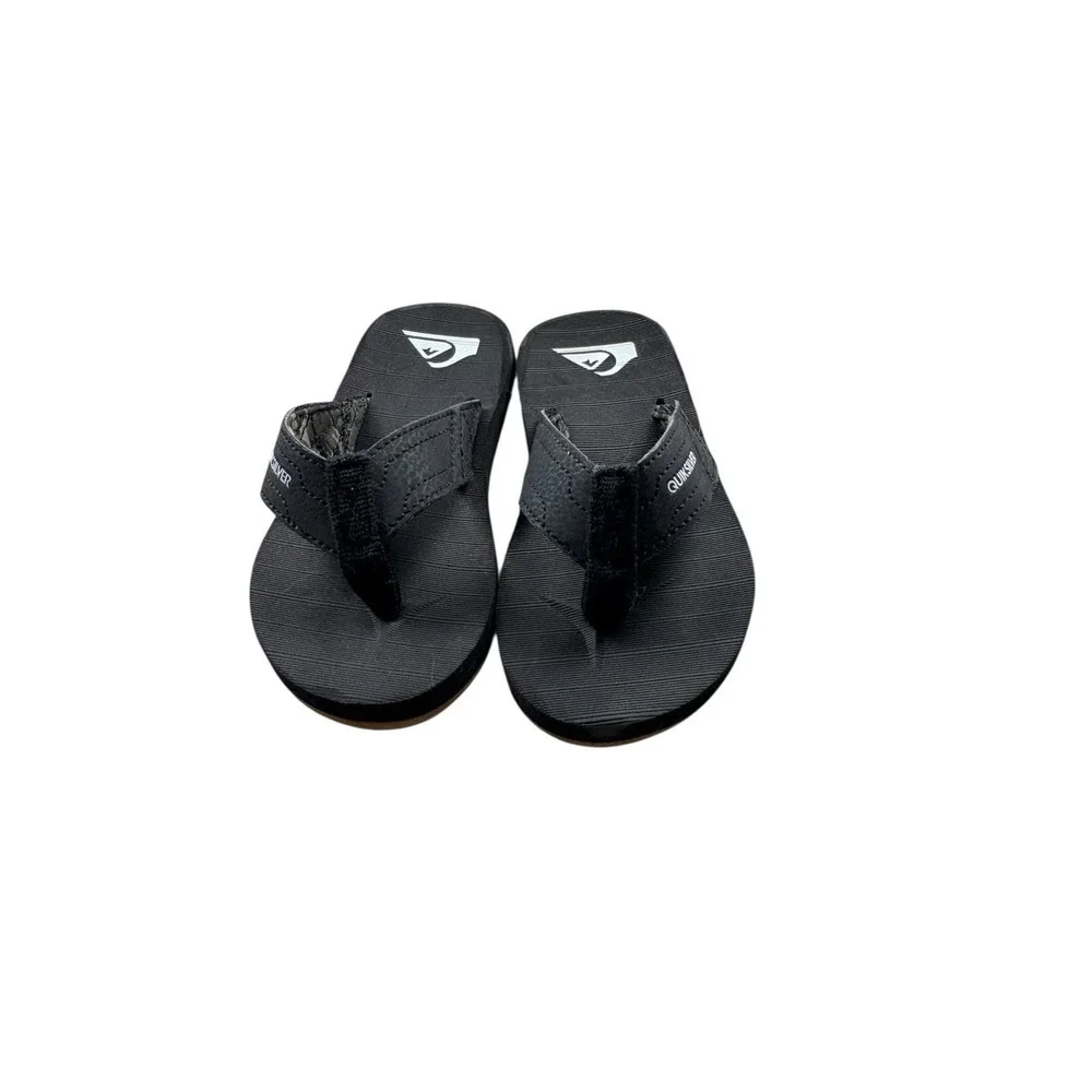 Quiksilver Boys Black Flip Flops‎ Youth Sandals Size 7 Adjustable Strap